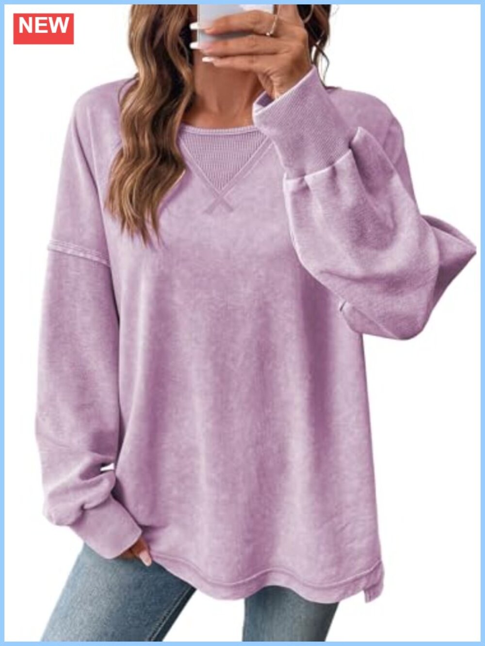 Women's Long Sleeve Crewneck Sweatshirt Oversized Loose Fit Cotton Blend